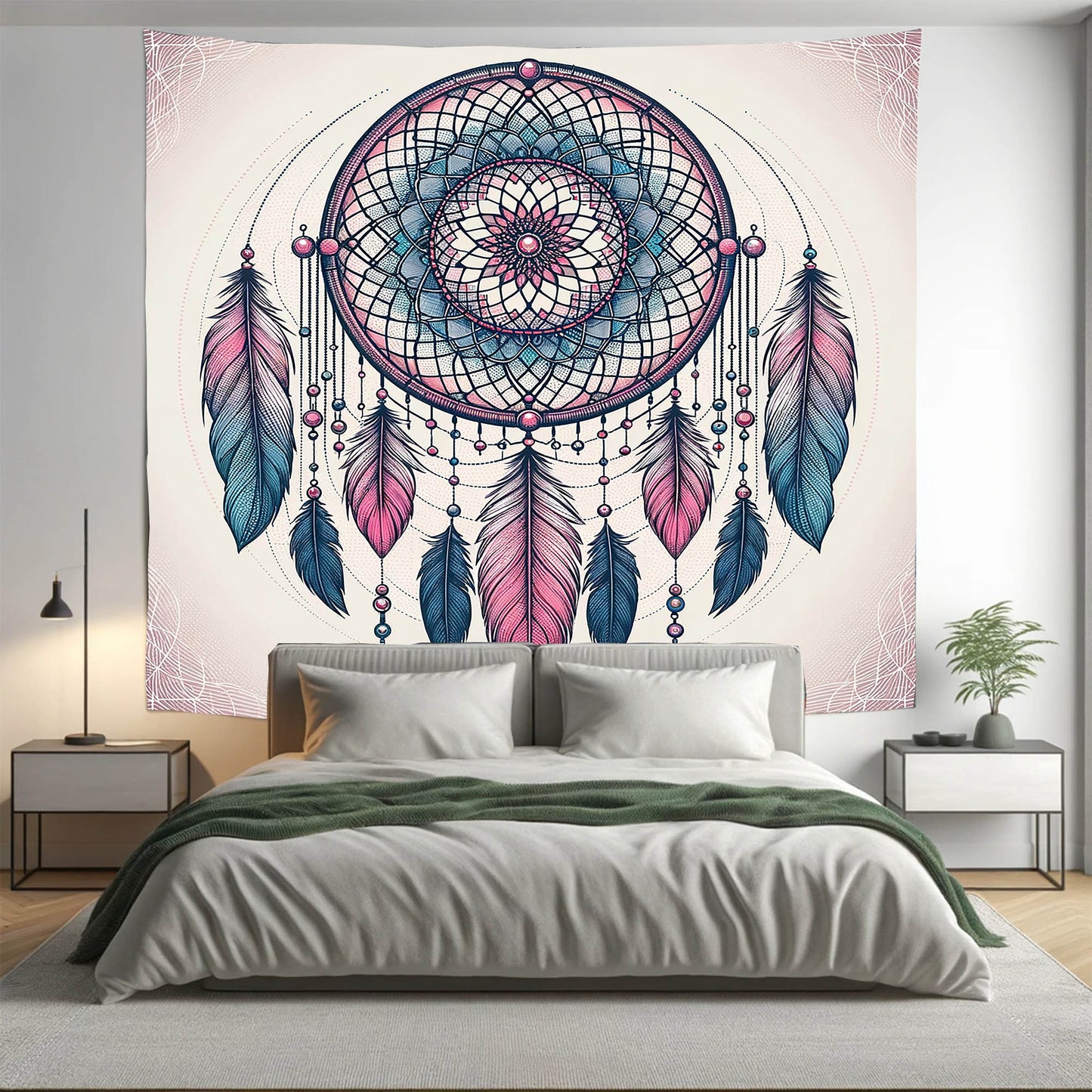 Bohemian Pastel Pink Dreamcatcher Mandala Tapestry Psychedelic Wall Hanging Boho Decor
