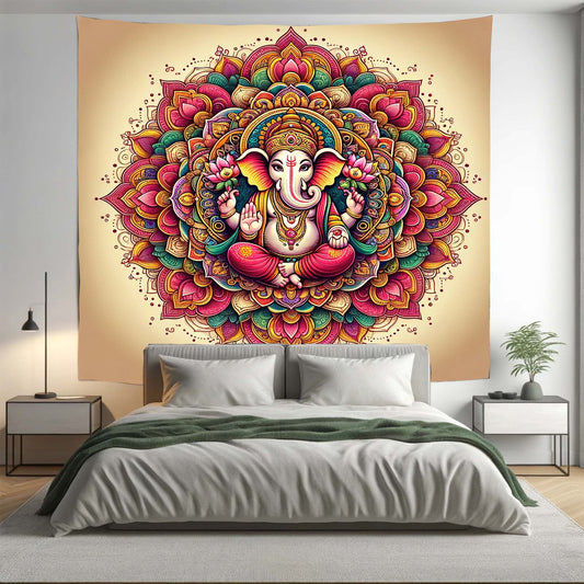 Bohemian Hindu GOD Ganesha Mandala Tapestry Psychedelic Wall Hanging Boho Decor