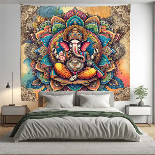Bohemian Colourful God Ganesha Mandala Tapestry Psychedelic Wall Hanging Boho Decor