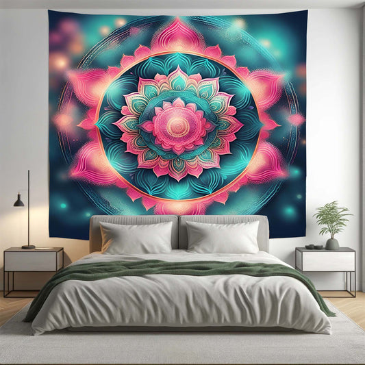 Bohemian Pink Turquoise Mandala Tapestry Psychedelic Wall Hanging Boho Decor