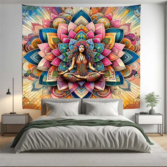 Bohemian Meditation Lotus Mandala Tapestry Psychedelic Wall Hanging Boho Decor