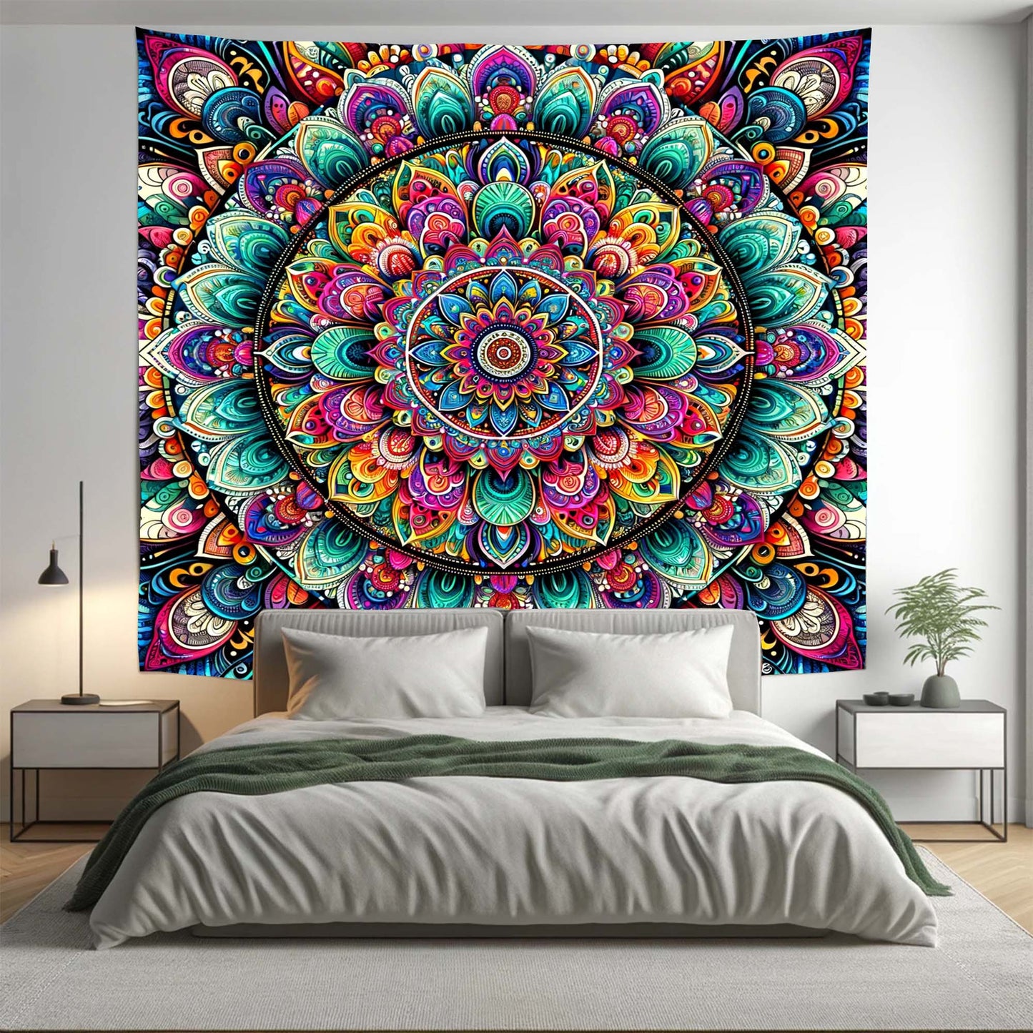 Bohemian Multi Colour Floral Mandala Tapestry Psychedelic Wall Hanging Boho Decor - Adore India   