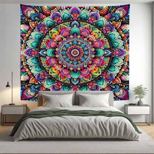 Bohemian Multi Colour Floral Mandala Tapestry Psychedelic Wall Hanging Boho Decor