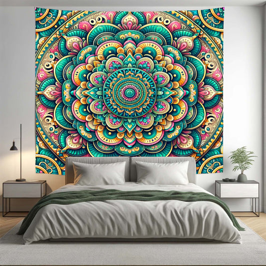 Bohemian Green All Over Floral Mandala Tapestry Psychedelic Wall Hanging Boho Decor