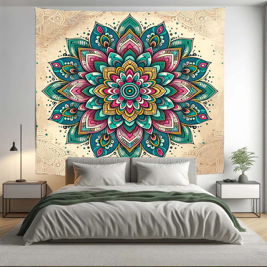 Bohemian Colourful Turquoise Floral Mandala Tapestry Psychedelic Wall Hanging Boho Decor
