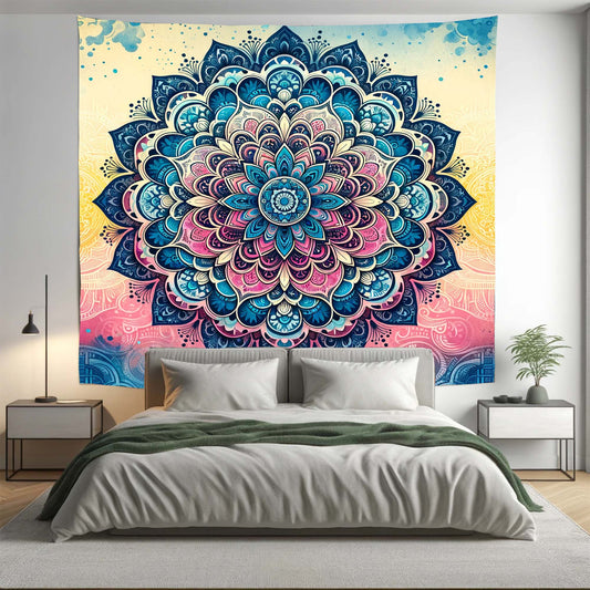 Bohemian Colourful Ombre Lotus Mandala Tapestry Psychedelic Wall Hanging Boho Decor