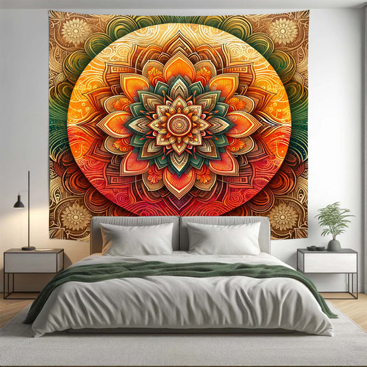 Sunset Ombre Lotus Mandala Tapestry Psychedelic Wall Hanging Boho Decor