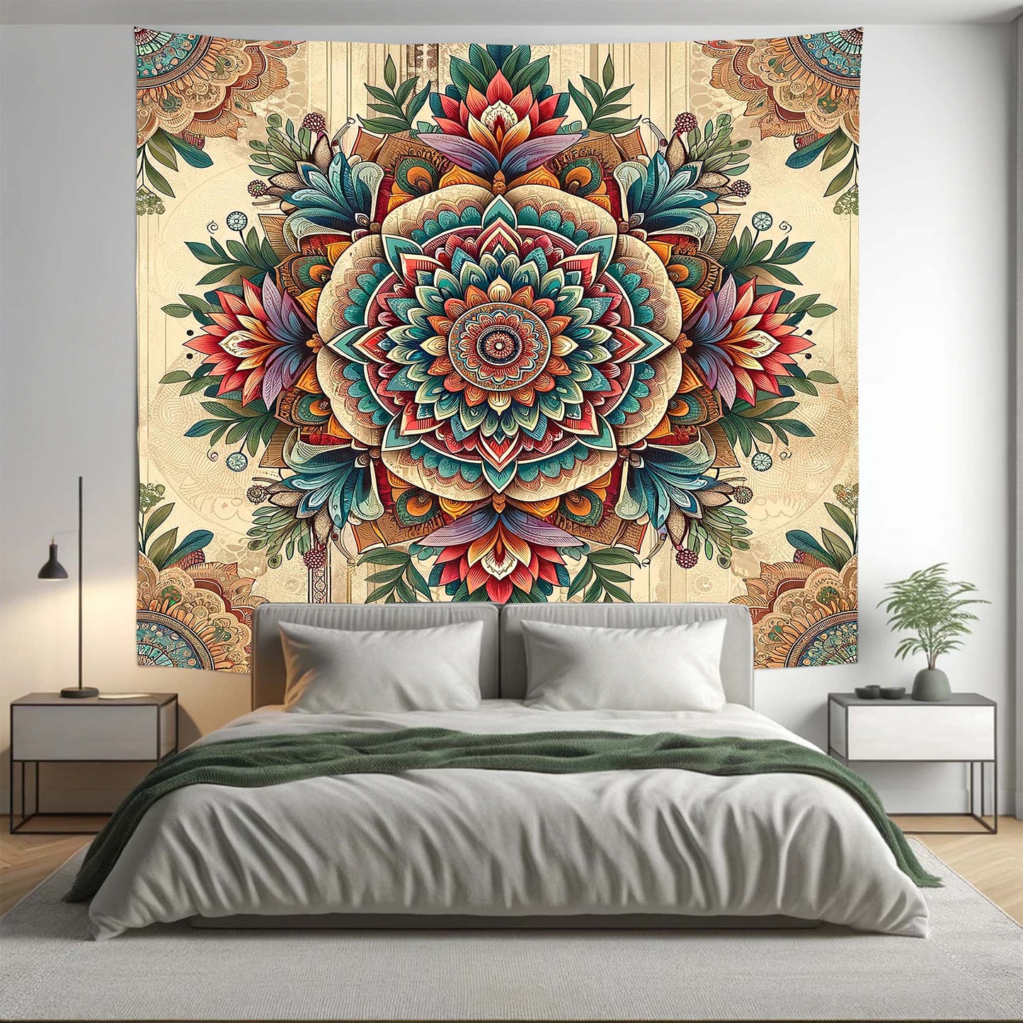 Bohemian Colourful Floral Mandala Tapestry Psychedelic Wall Hanging Boho Decor - Adore India   