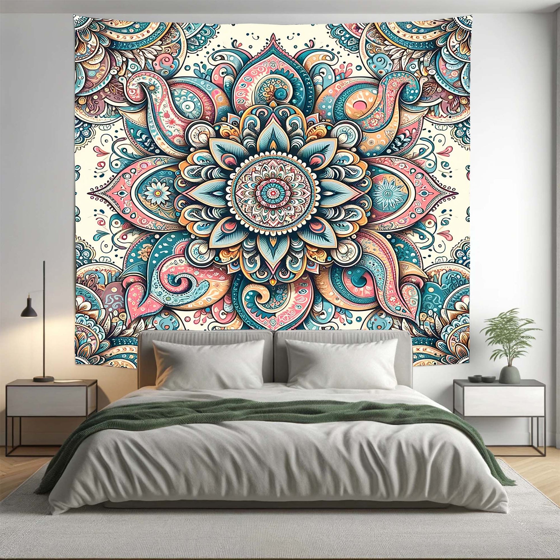 Bohemian Lt Pink Teal Mandala Tapestry Psychedelic Wall Hanging Boho Decor - Adore India   