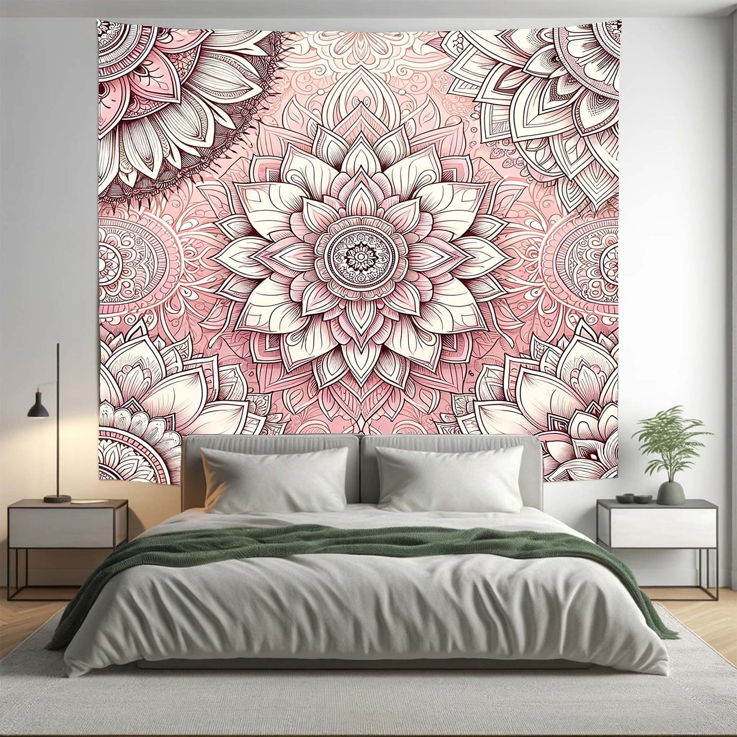 Bohemian Pink Pastel AOP Floral Mandala Tapestry Psychedelic Wall Hanging Boho Decor - Adore India   