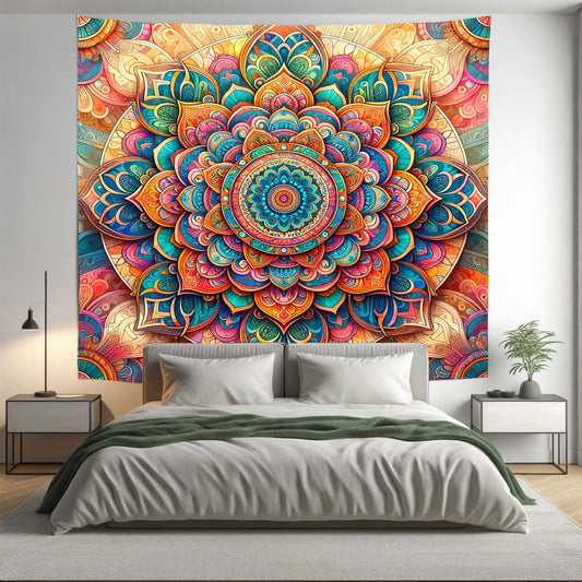 Bohemian Colourful Lotus Mandala Tapestry Psychedelic Wall Hanging Boho Decor