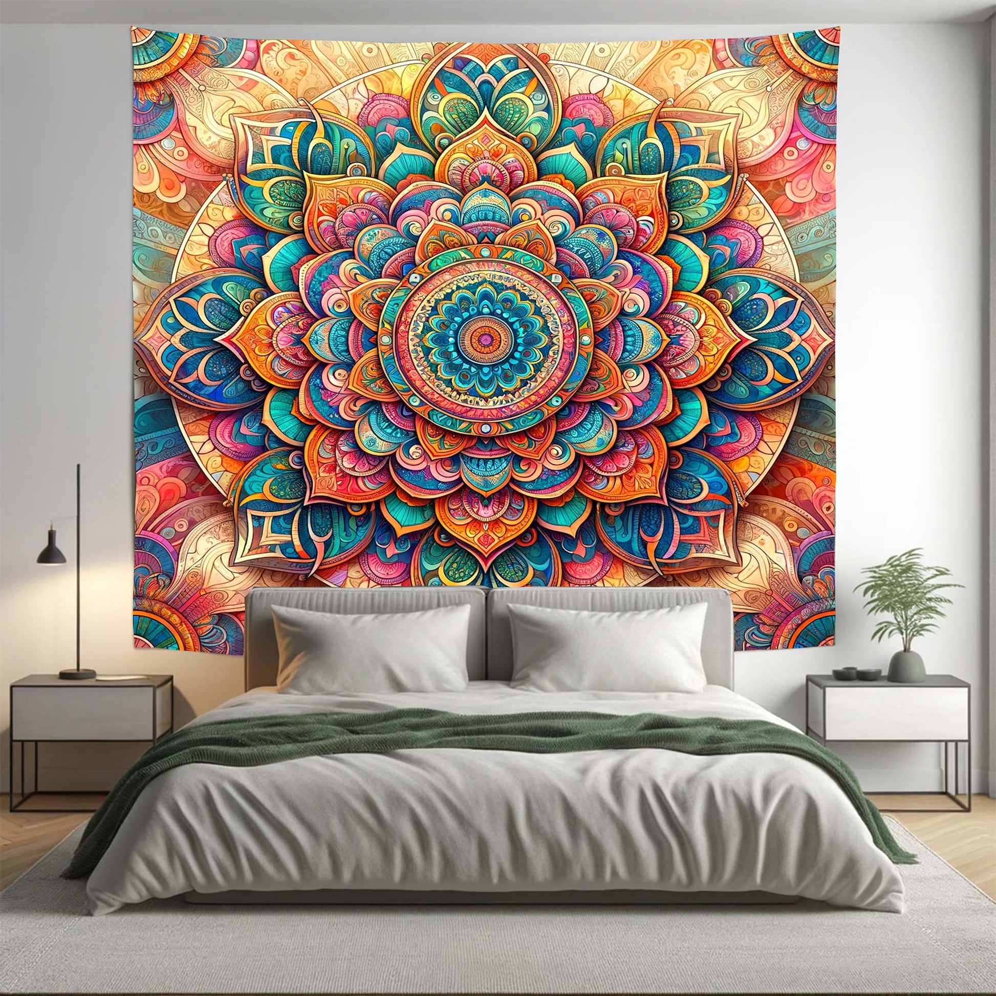 Bohemian Colourful Lotus Mandala Tapestry Psychedelic Wall Hanging Boho Decor - Adore India   