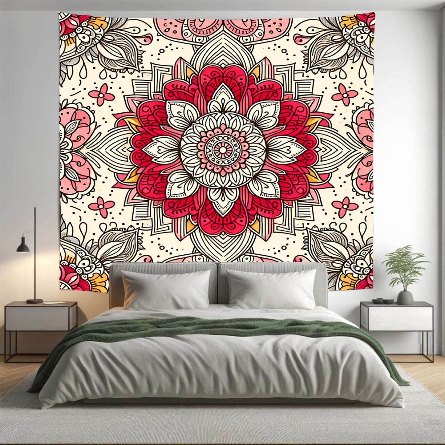 Bohemian Red ABS Floral Mandala Tapestry Psychedelic Wall Hanging Boho Decor