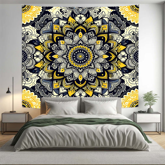 Bohemian Yellow Floral Mandala Tapestry Psychedelic Wall Hanging Boho Decor - Adore India   