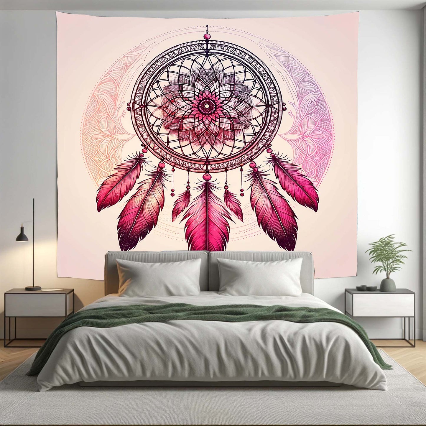 Bohemian Pink Ombre Dreamcatcher Mandala Tapestry Psychedelic Wall Hanging Boho Decor