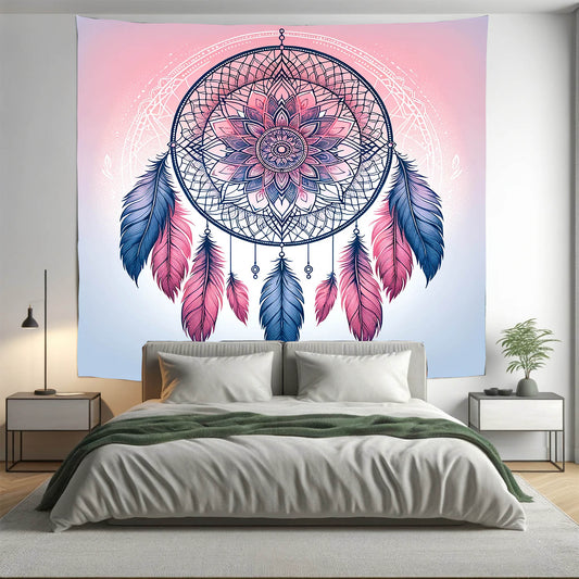 Bohemian Blue Pink Dreamcatcher Mandala Tapestry Psychedelic Wall Hanging Boho Decor