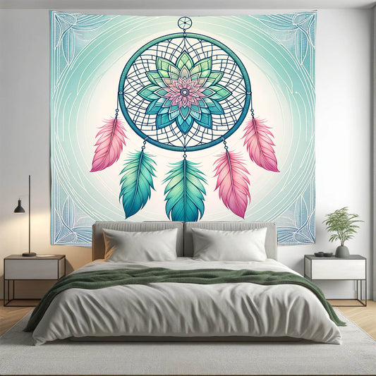 Bohemian Turquoise Dreamcatcher Mandala Tapestry Psychedelic Wall Hanging Boho Decor