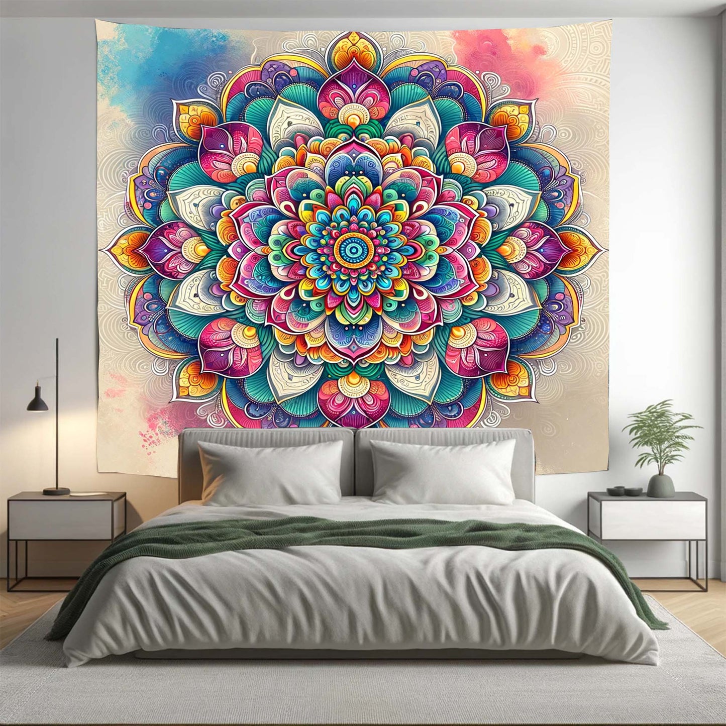 Bohemian Water Colour Floral Mandala Tapestry Psychedelic Wall Hanging Boho Decor - Adore India   