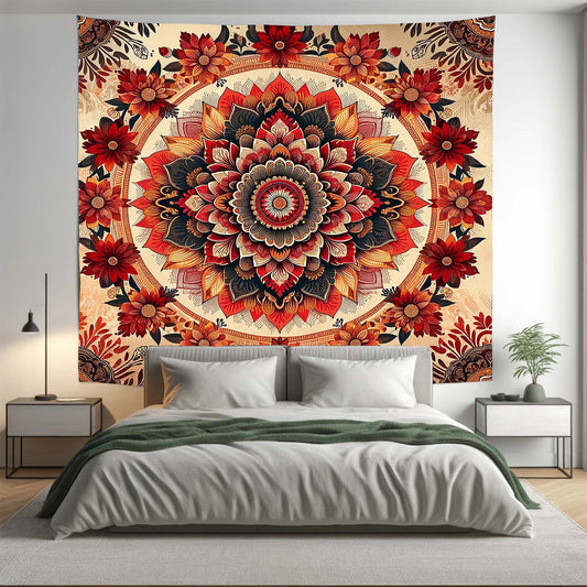 Bohemian Red Floral Mandala Tapestry Psychedelic Wall Hanging Boho Decor - Adore India   