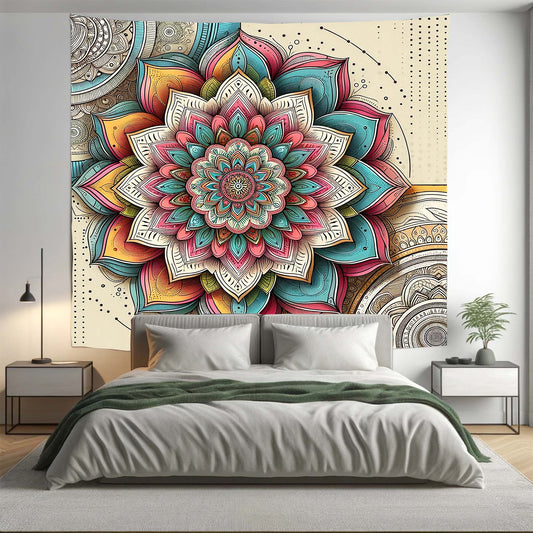 Bohemian Pink ABS Floral Mandala Tapestry Psychedelic Wall Hanging Boho Decor