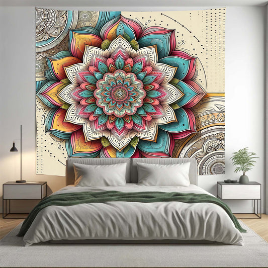 Bohemian Pink ABS Floral Mandala Tapestry Psychedelic Wall Hanging Boho Decor - Adore India   