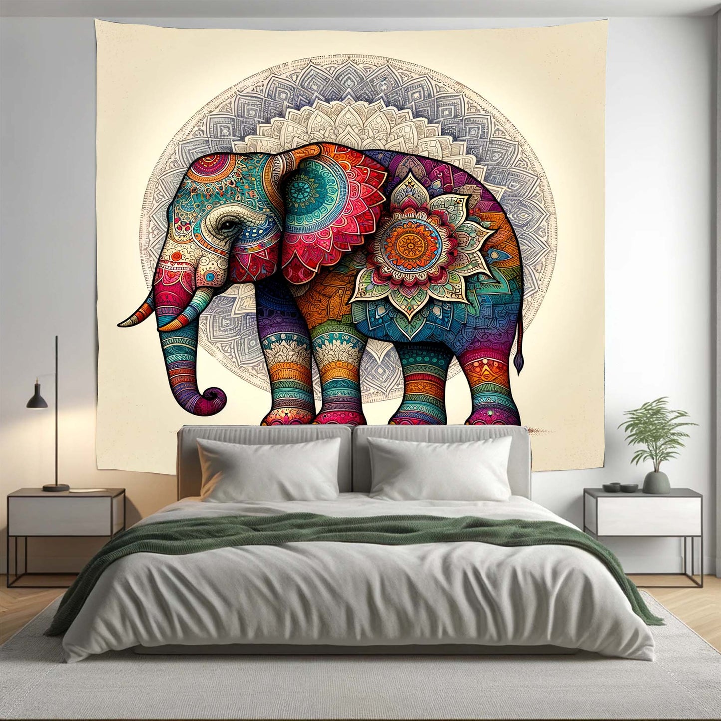 Bohemian Colourful Indian Elephant Mandala Tapestry Psychedelic Wall Hanging Boho Decor - Adore India   