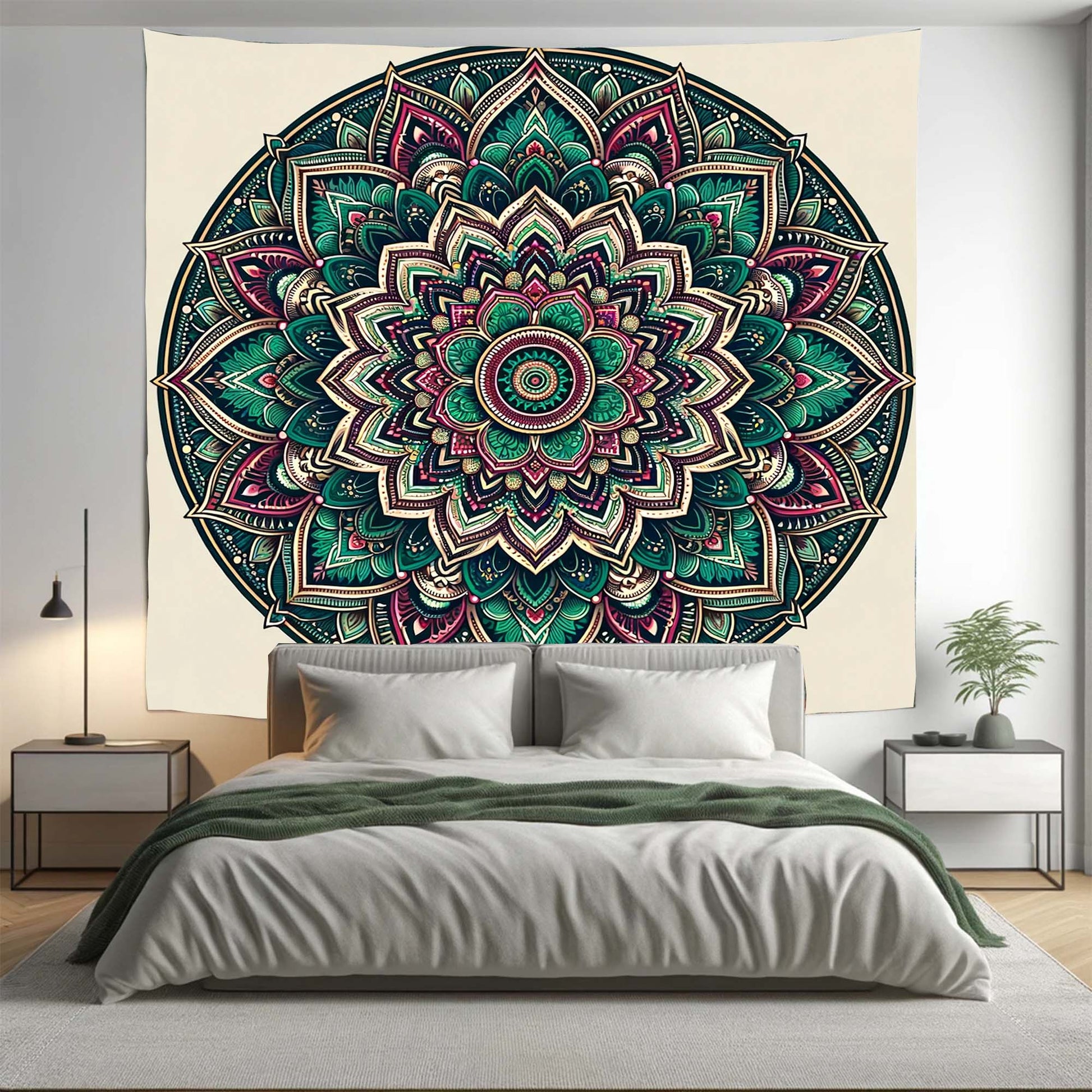 Green Burgundy Floral Indian Mandala Tapestry Psychedelic Wall Hanging Boho Decor - Adore India   