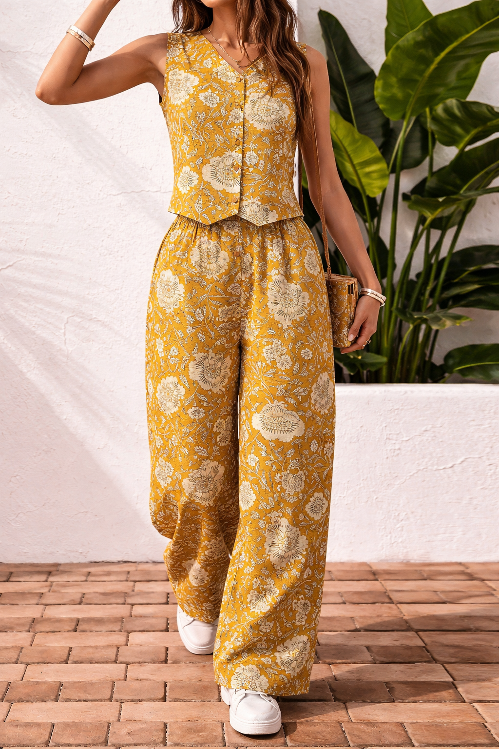 Cotton Sunpetal Floral Sleeveless Top & Palazzo Summer Casual Co-Ord Set