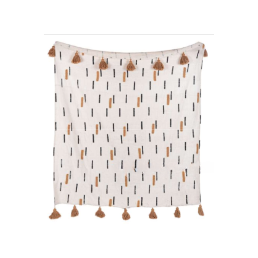 Minimalistic Mustard Dash Tufted Cotton Bedding Throw Blanket - Adore India   