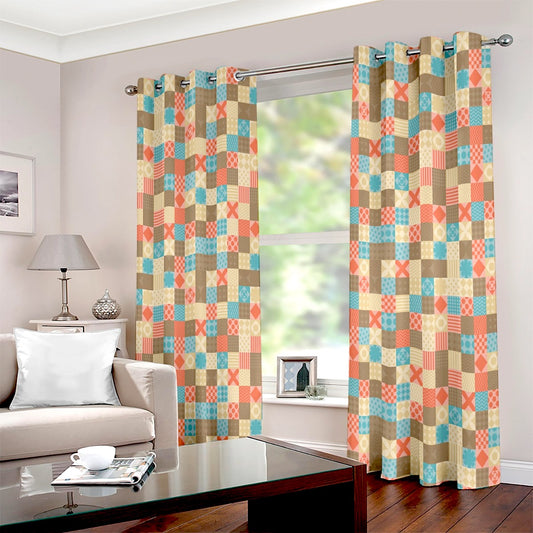 Multi Colour Geometrical Printed Eyelet Curtain