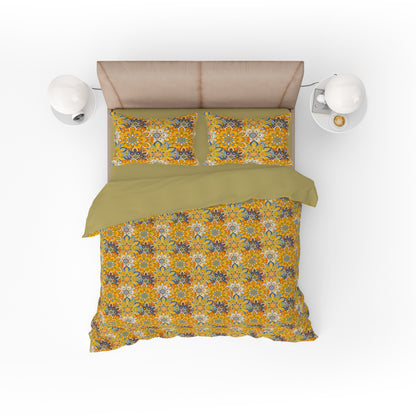 Mustard Floral Quilt Cover Set- Elegant Bedding for Blissful Nights