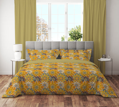 Mustard Floral Quilt Cover Set- Elegant Bedding for Blissful Nights