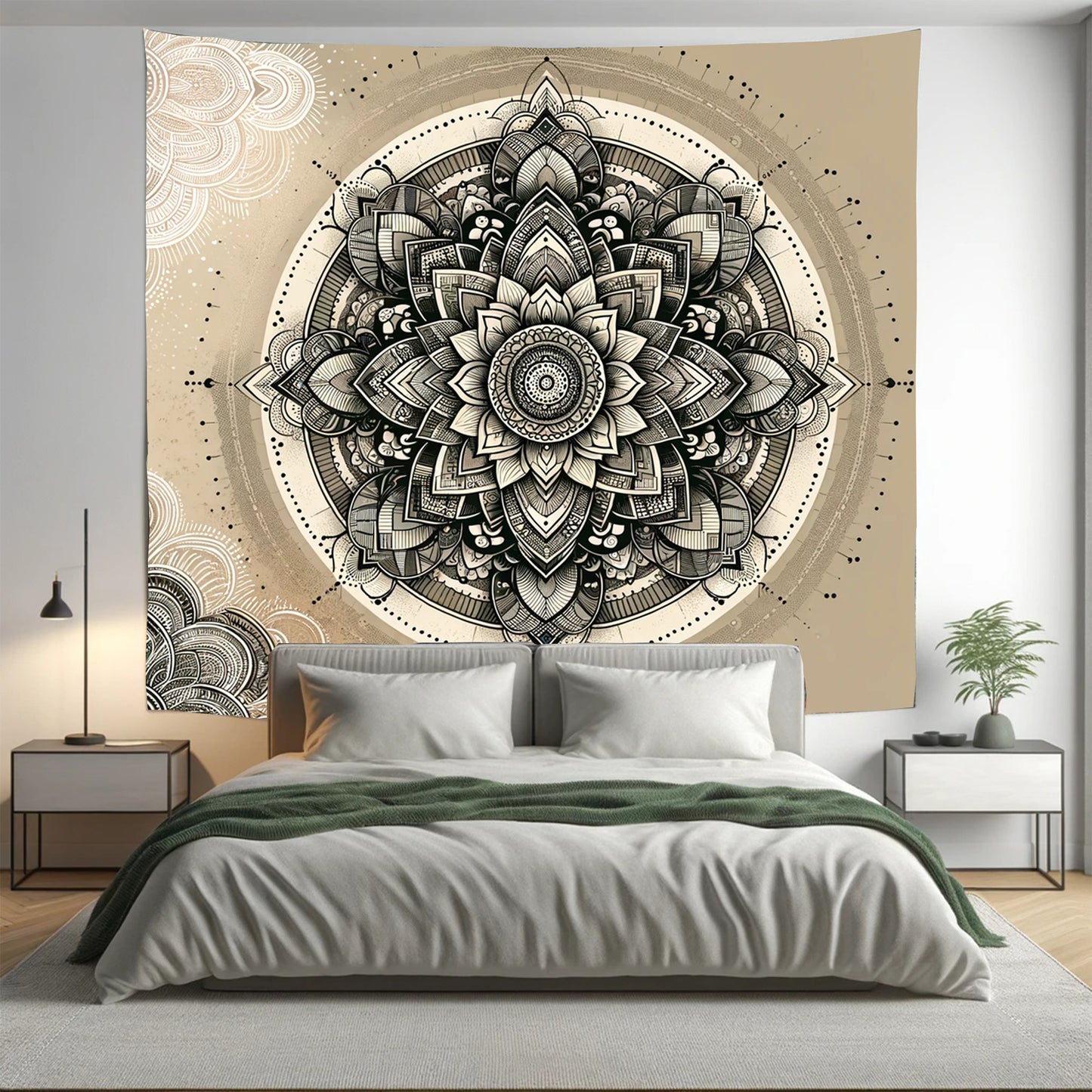 Cream Bloom Spirit Indian Mandala Tapestry Psychedelic Wall Hanging Boho Decor - Adore India   