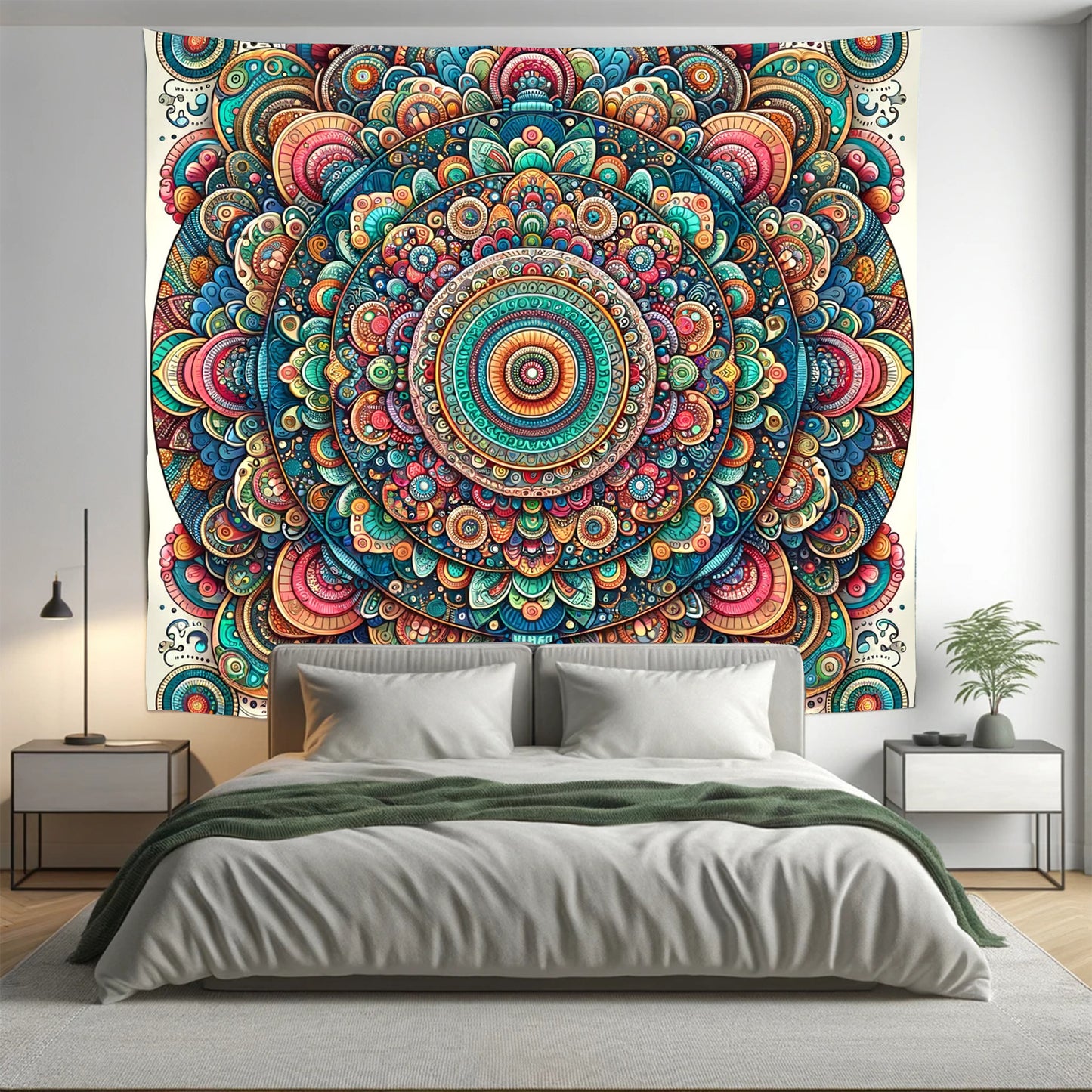 MultiColour Bold Indian Mandala Tapestry Psychedelic Wall Hanging Boho Decor - Adore India   