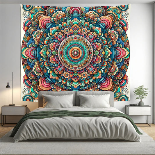 MultiColour Bold Indian Mandala Tapestry Psychedelic Wall Hanging Boho Decor - Adore India   