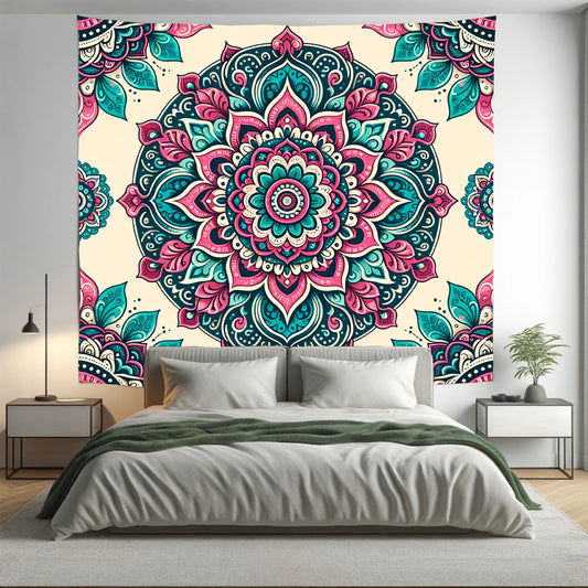 Bohemian Salmon Pink Indian Mandala Tapestry Psychedelic Wall Hanging Boho Decor - Adore India   