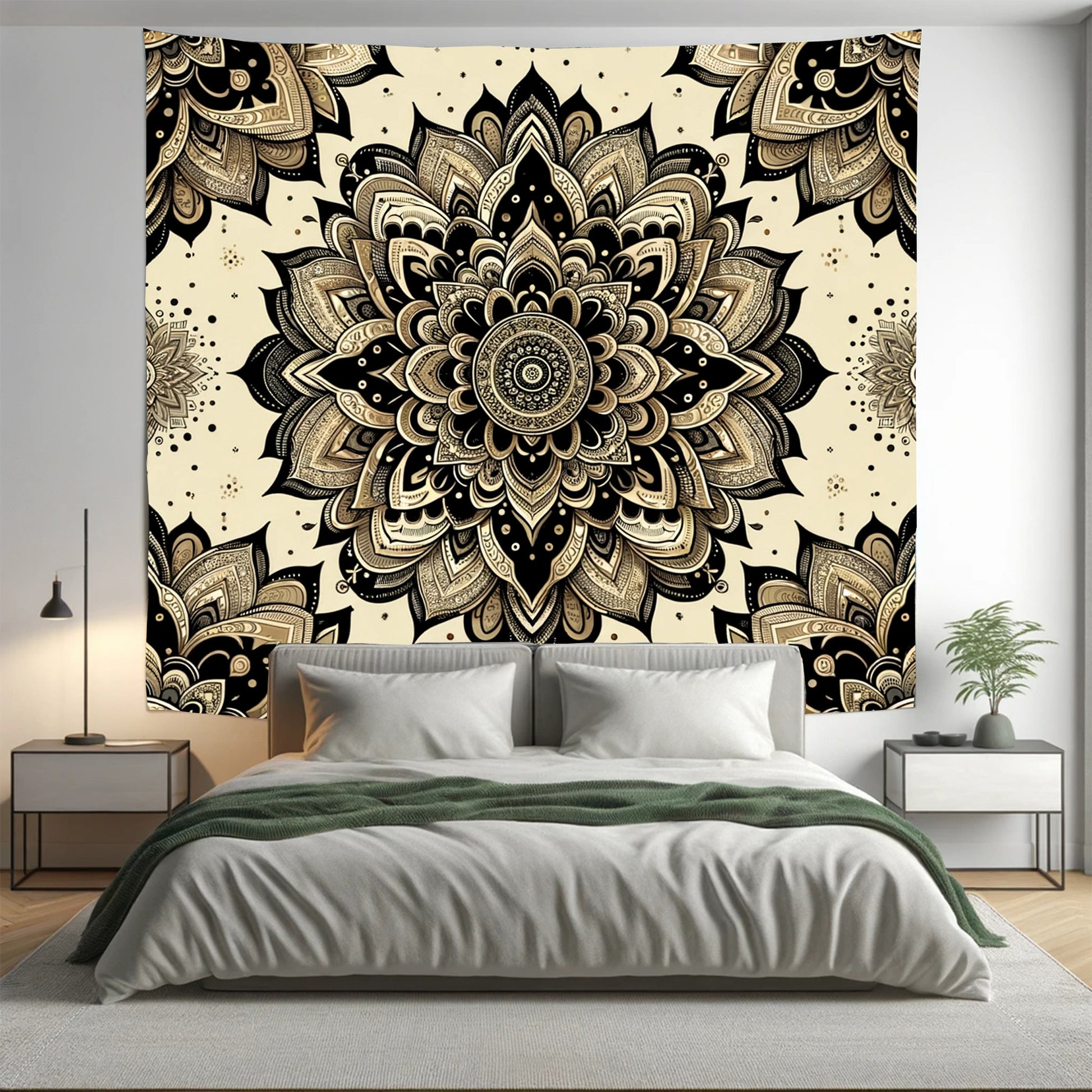 Bohemian GoldenBeige Indian Mandala Tapestry Psychedelic Wall Hanging Boho Decor - Adore India   