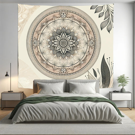 Bohemian Fair Cream Indian Mandala Tapestry Psychedelic Wall Hanging Boho Decor - Adore India   