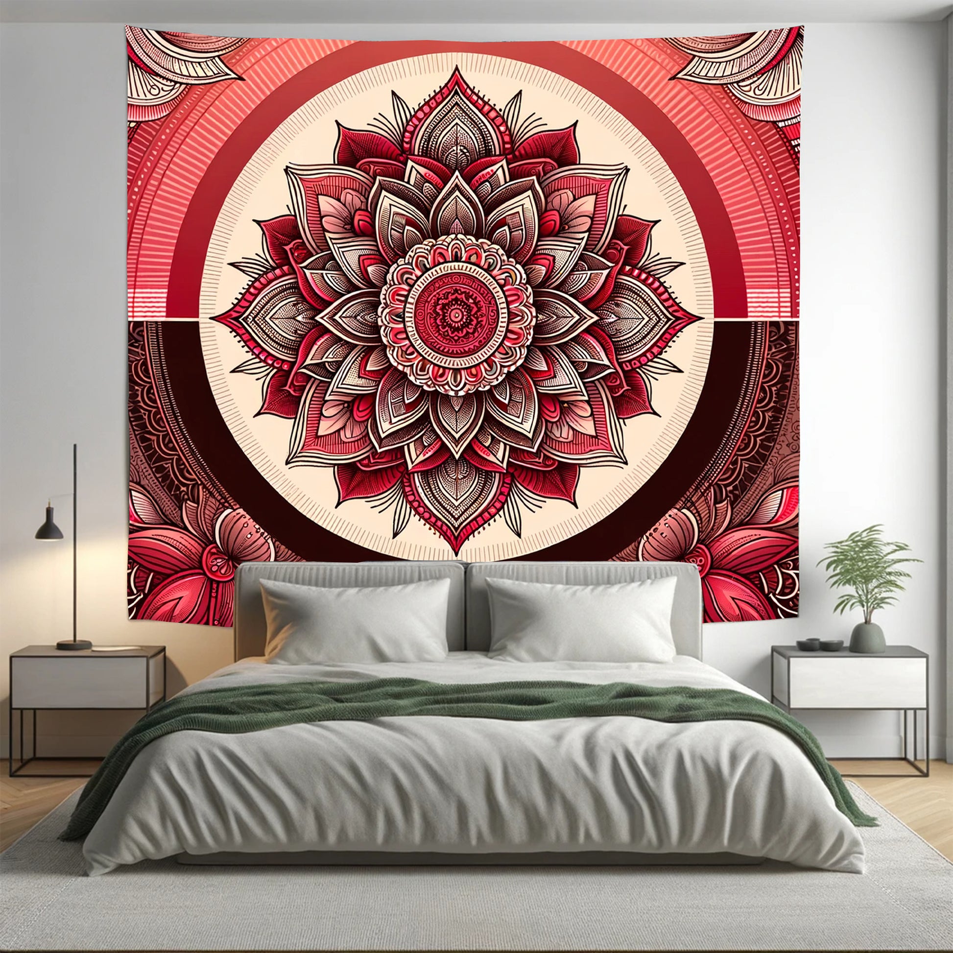 Bohemian Flaming Red Indian Mandala Tapestry Psychedelic Wall Hanging Boho Decor - Adore India   