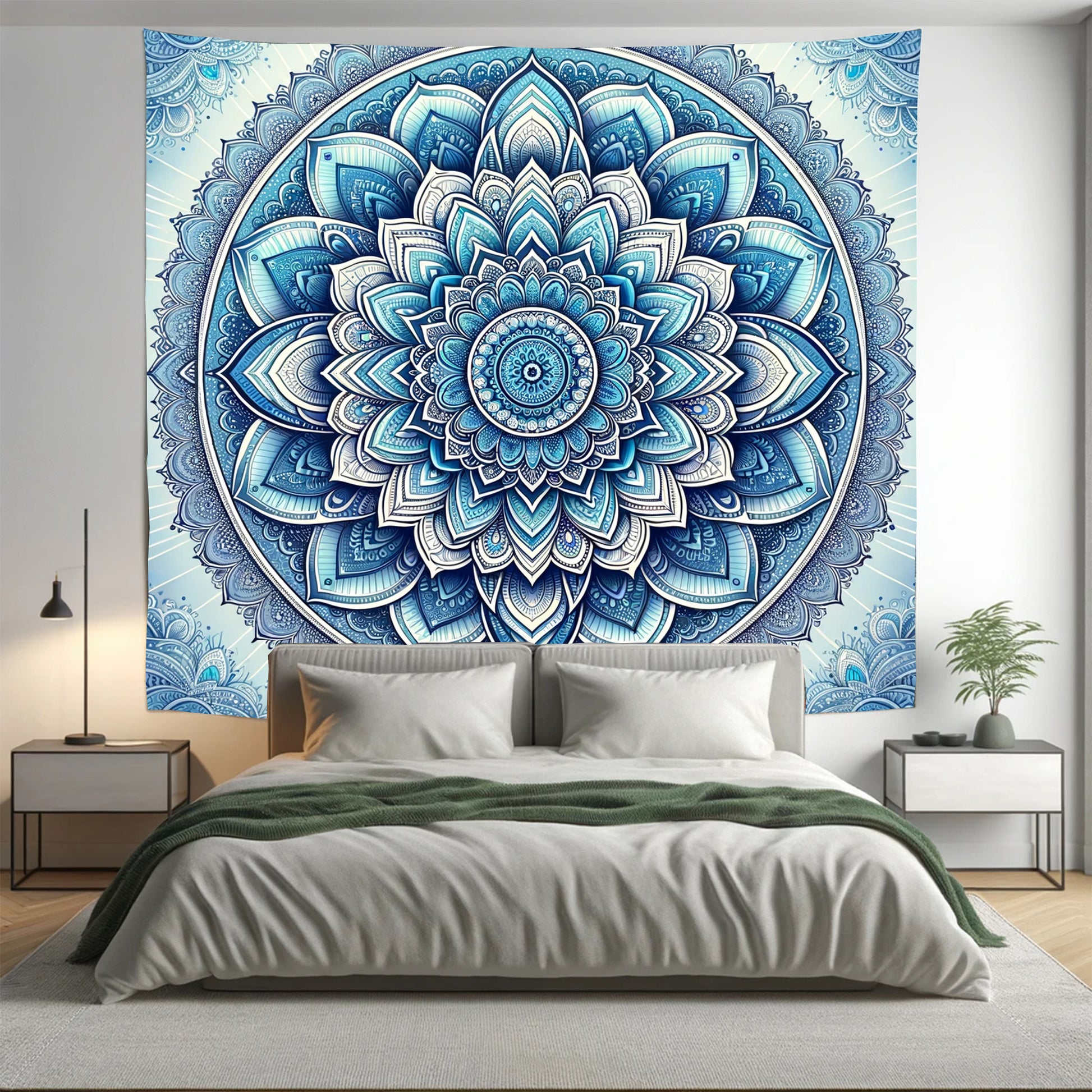 Bohemian Great Blue Indian Mandala Tapestry Psychedelic Wall Hanging Boho Decor - Adore India   