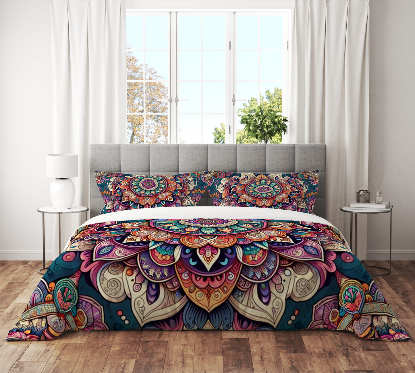 Colourful Spirit Indian Mandala  Reversible Quilt Cover Duvet Cover Set - Adore India   