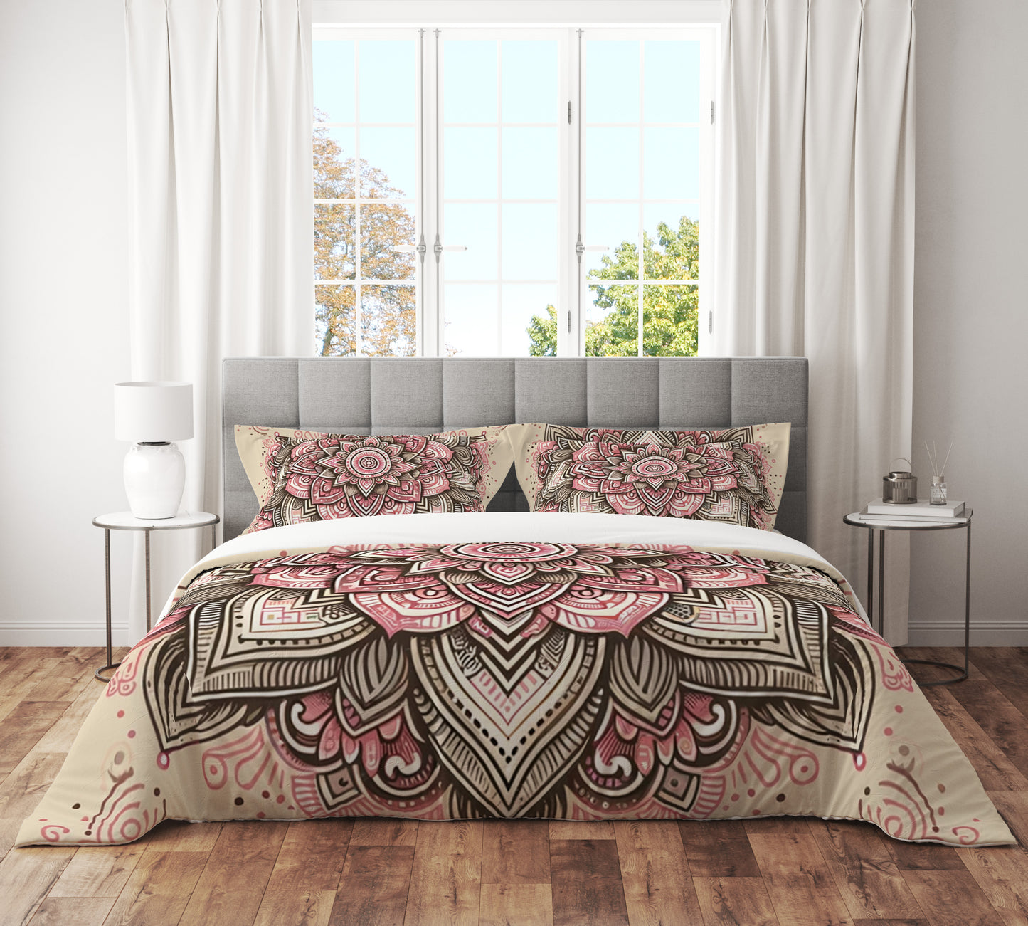 Bohemian Blush Indian Mandala Reversible Quilt Cover Duvet Cover Set - Adore India   