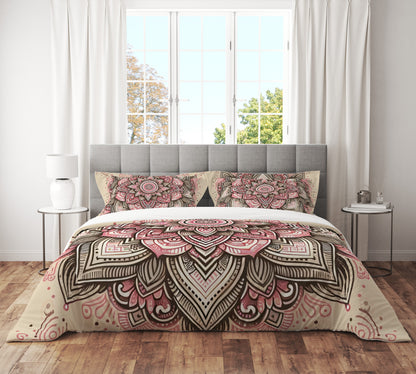 Bohemian Blush Indian Mandala Reversible Quilt Cover Duvet Cover Set - Adore India   