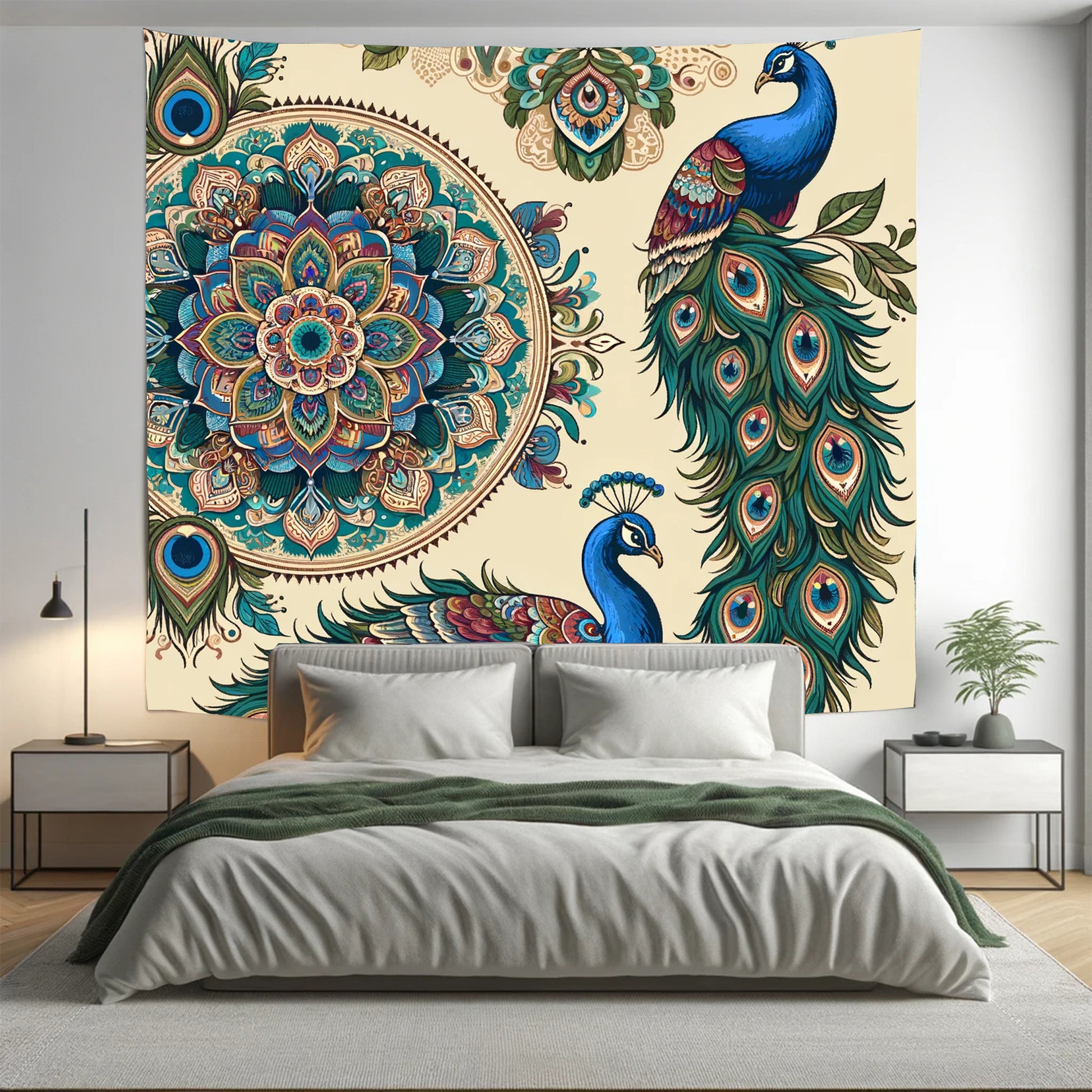 Bohemian Peacock Indian Mandala Tapestry Psychedelic Wall Hanging Boho Decor - Adore India   