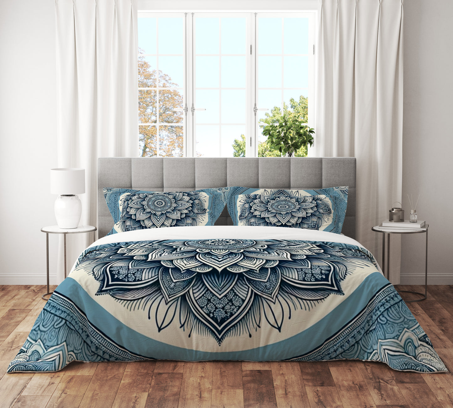 Bohemian Torq Aqua Indian Mandala Reversible Quilt Cover Duvet Cover Set - Adore India   