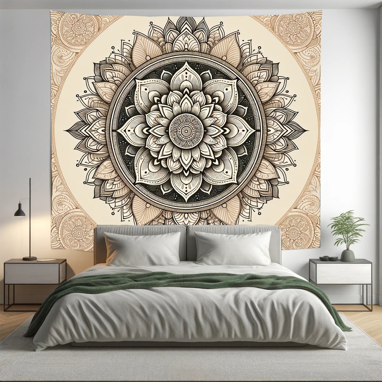 Bohemian Mocha Gold Indian Mandala Tapestry Psychedelic Wall Hanging Boho Decor - Adore India   