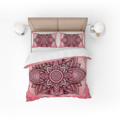 Bohemian Blushing Flesh Indian Mandala Reversible Quilt Cover Duvet Cover Set - Adore India   