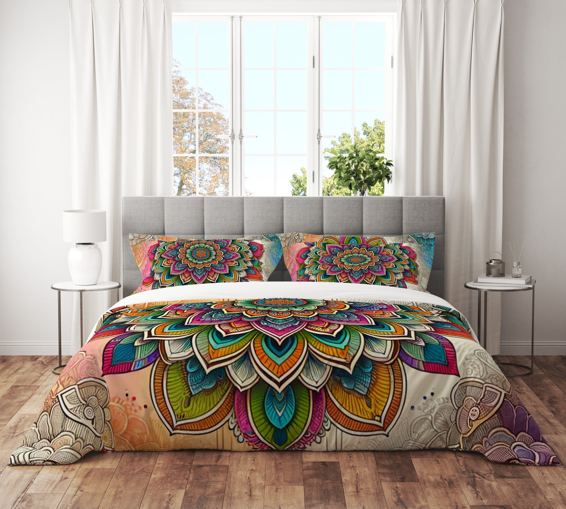 Bohemian Colourful Joy Indian Mandala Reversible Quilt Cover Duvet Cover Set - Adore India   