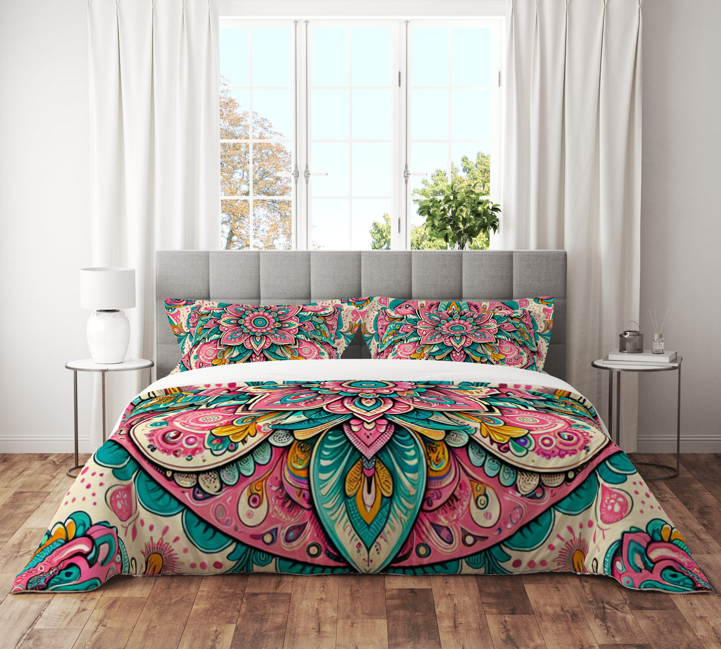 Bohemian Bloom Catch Indian Mandala Reversible Quilt Cover Duvet Cover Set - Adore India   