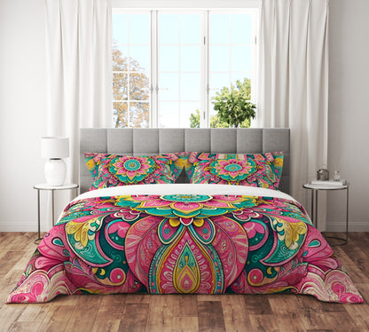 Bohemian Delicate Plum Indian Mandala Reversible Quilt Cover Duvet Cover Set - Adore India   